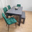 Grey Dining Table and 4 Green Velvet Tufted Chairs with 1 Bench 4
