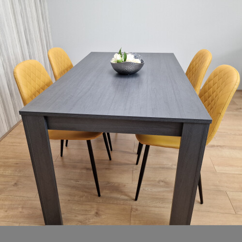 Luxurious Dark Grey Dining Table with 4 Mustard-Stitched Chairs Dining Room set 1