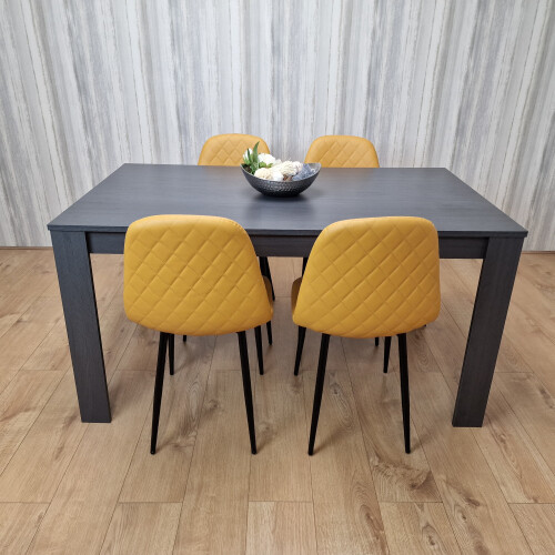 Luxurious Dark Grey Dining Table with 4 Mustard-Stitched Chairs Dining Room set