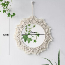 Macrame Wall Mirror Boho Round Mirrors Art Home Room Decor for Apartment Living Room Bedroom Baby Christmas Decoration Gift
