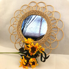 N58C Natural Rattan Innovative Art Decorative Makeup Mirror Dressing Living Room Bathroom Wall Hanging Craft Photography Prop