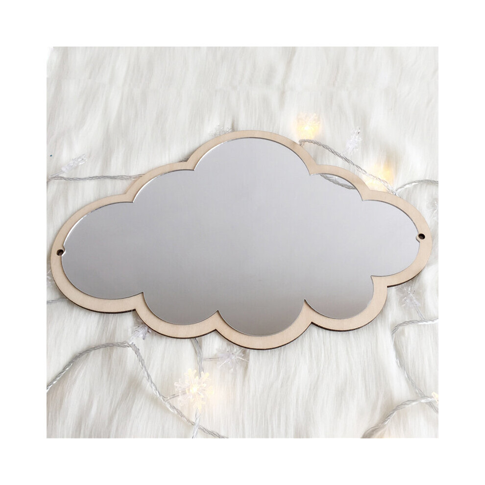 Brown Wood Acrylic Cartoon Wall Decorative Mirror For Baby Children Bedroom Nursery Bebe Room Rabbit Cloud Shape Furnish Decor Mirror