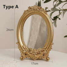 Cutelife Ins Nordic Resin Small Round Table Mirror Tray Vintage Bedroom Makeup Standing Home Decorative