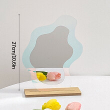 Colorful Irregular Mirror Acrylic Decorative Mirror with Wooden Bracket Ins Makeup Mirror Home Desktop Decorative Mirror