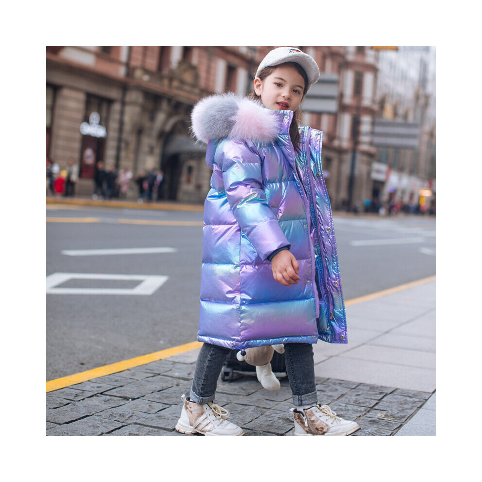 (Purple, 4-5yrs) Keep Warm Winter Jacket Girls Coat Fashion Waterproof Shiny Hooded Children Outerwear 5-14 Years Teenage Kids Parka