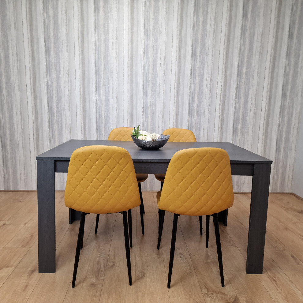 Grey Dining Table and 4 Mustard Stitched Chairs Kitchen Dining Table for 4 Dining Room Dining Set