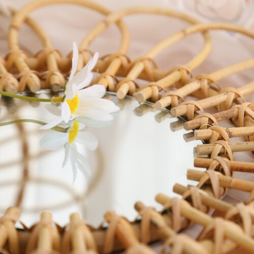 Hand Woven Rattan Dressing Mirror Innovative Art Decoration Makeup Mirrors Props 1