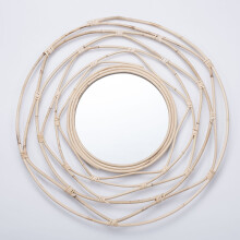Rattan Decorative Mirror Round Mirror Living Room Bedroom Porch Creative Wall Decoration Makeup Mirror Creative Gift