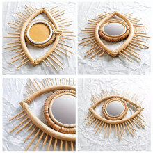 Rattan Innovative Art Decoration Eye Shape Makeup Mirror Dressing Wall Hanging Mirrors Home Decoration