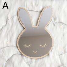 Baby Room Cartoon Wall Mirror Decorative Rabbit Cloud Bowknot Shape Bedroom Children Wooden Acrylic Home Decor miroir mural