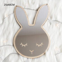 Cartoon Wood Acrylic Mirror Children Kids Room Decorations Rabbit Crown Moon Mirror Frame Home Decor Wall Hanging Ornaments