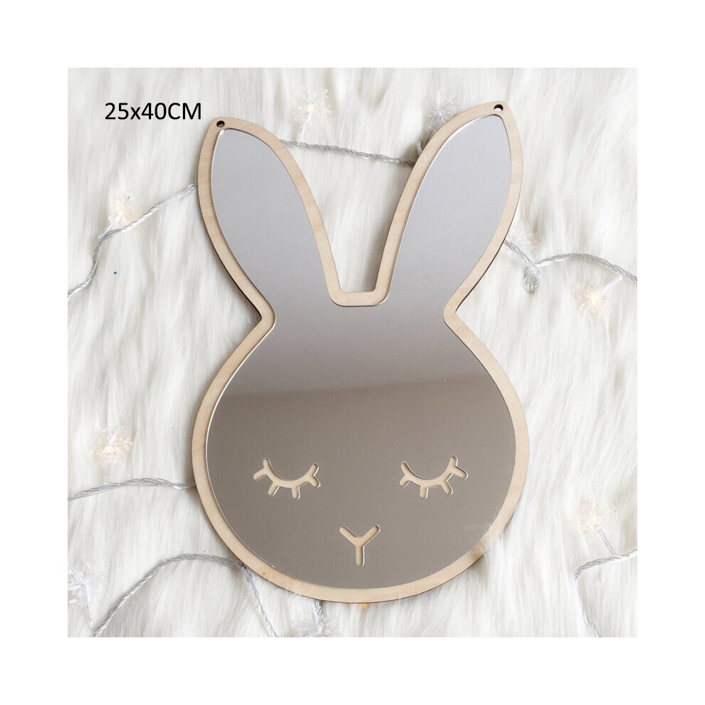 Cartoon Wood Acrylic Mirror Children Kids Room Decorations Rabbit Crown Moon Mirror Frame Home Decor Wall Hanging Ornaments Brown