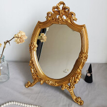 CuteLife Ins Large Round Resin Make-up Mirror Vintage Living Room Home Decorative Table Mirror Dressing Bedroom Standing Mirror