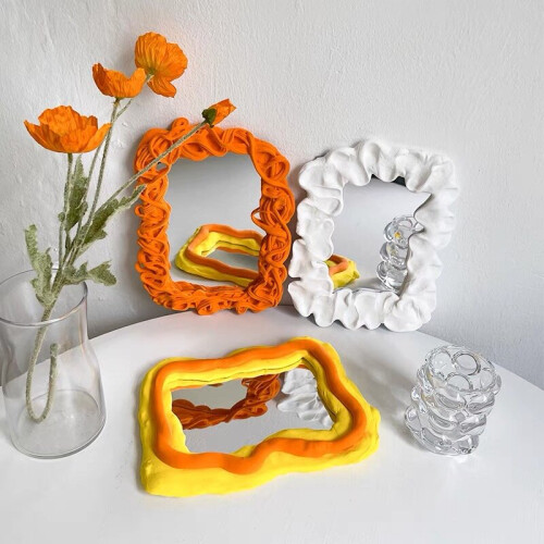 Rectangular Mirror Decorative Mirror Tabletop Ornament Photo Prop Ins Style Light Clay DIY Mirror 2