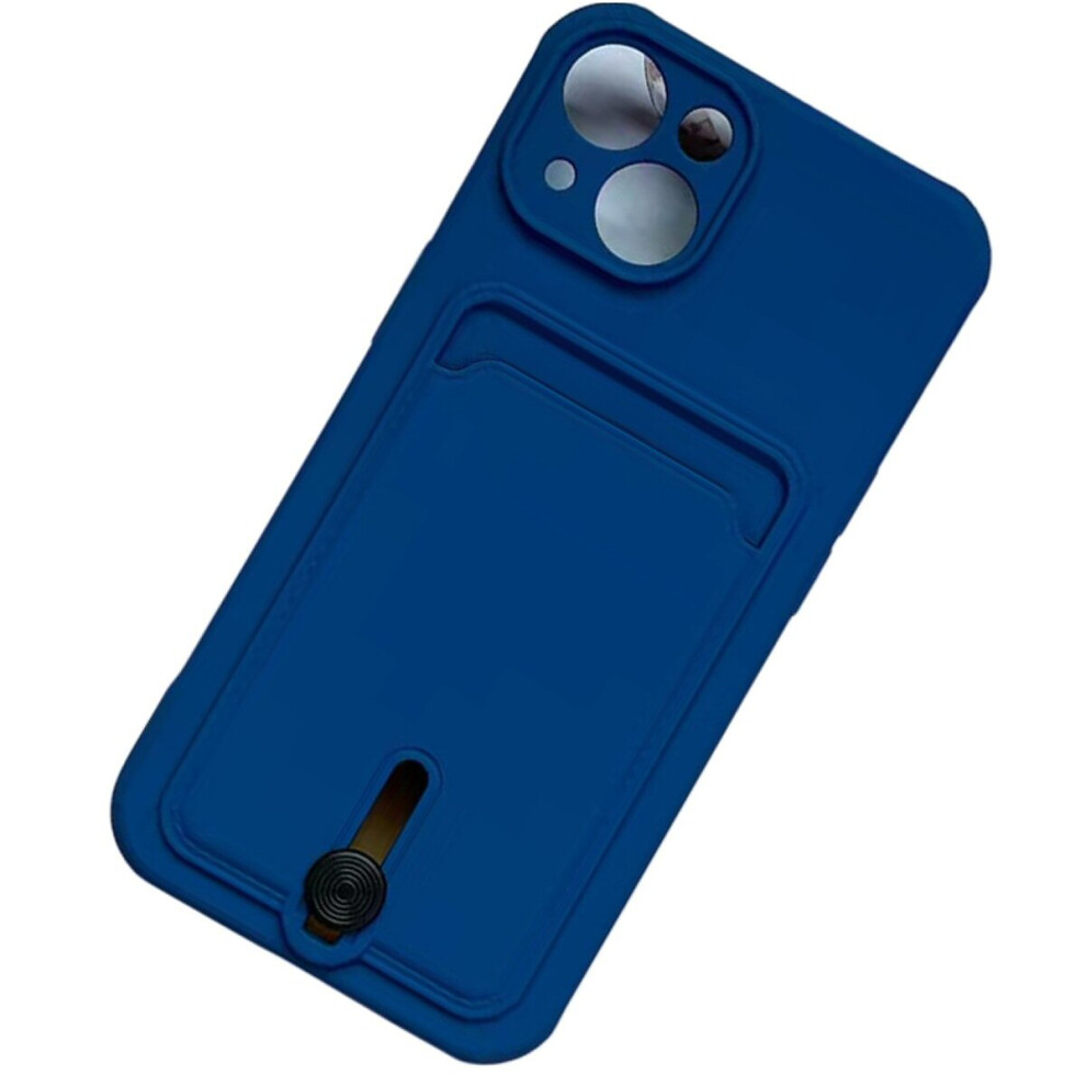 Silicone Card Holder Protection Case Compatible With Iphone 15 Plus In Navy Blue 9145584623052