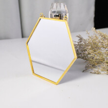 Nordic Minimalist Geometric Shape Brass Hexagon Mirror Home Decoration Hanging Bathroom Mirror Entrance Mirror Makeup Mirror