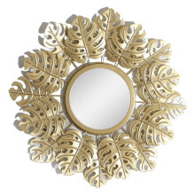Hanging Wall Mirror Iron Frame Round Decorative Wall Mirror Golden Leaf Wall Mirror For Living Room Bedroom Office Home Decor
