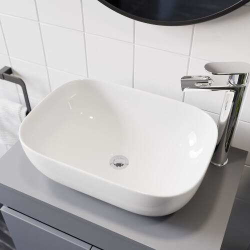 Affine Rectangular Countertop Basin Gloss White - 460 x 325mm 1