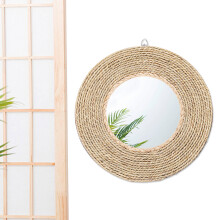 Boho Round Wall Mirror Circle Mirror Decor Rustic Wall Decor Rattan Innovative Art Decoration Round Makeup Mirror Dressing