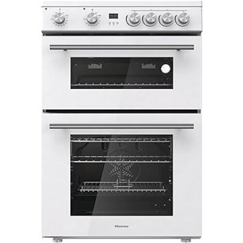 HDE3211BWUK 60cm Electric Cooker with Ceramic Hob, White - A Rated Double Oven, Programmable Timer