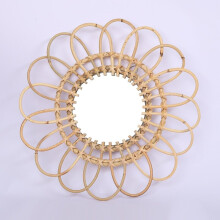 Hand Woven Rattan Dressing Mirror Innovative Art Decoration Makeup Mirrors Bathroom Bedroom Wall Hanging Mirror