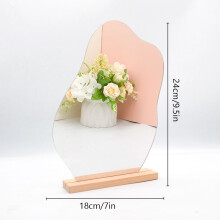 Irregular Mirror Home Desktop Makeup Mirror Acrylic Decoration Standing Mirror Wooden Base Cosmetic Beauty Tools