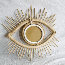 Rattan Innovative Art Decoration Eye Shape Makeup Mirror Dressing Wall Hanging