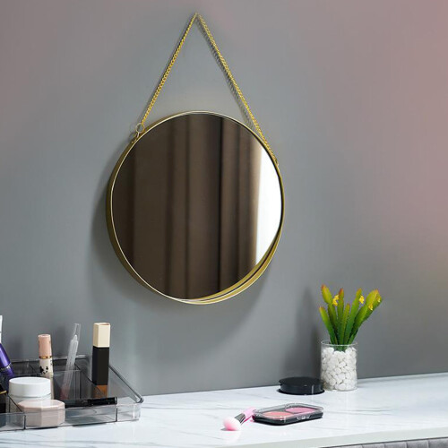 Round Hanging Mirror Decorative Geometry Wall Mounted Mirror with Chain 2