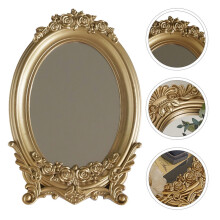 1Pc Decorative Mirror Household Mirror Tray Vintage Storage Mirror (Golden)