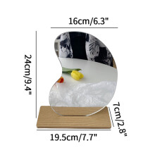 Ins Irregular Mirror Home Desktop Makeup Mirrors for Bedroom Acrylic Decoration Standing Mirror with Wooden Base Home Decor