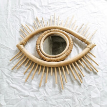 Rattan Innovative Art Decoration Eye Shape Makeup Mirror Dressing Wall Hanging Mirrors Bedroom Bathroom Home Decoration