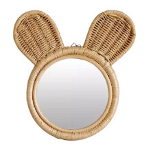 Rabbit Ears Decorative Rattan Mirror Round Hanging Wall Makeup Mirror Art Decor G99A