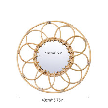 Nordic Style Hanging Wall Mirror Rattan Round Makeup Mirror Art Ornament For Apartment Living Room Bedroom Home Decor