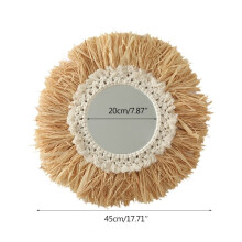 Boho Decor Mirror Raffia Straw Woven Romantic Wedding Wall Acrylic Mirror Wall Decoration Macrame Decotativos Raffia Bedroom