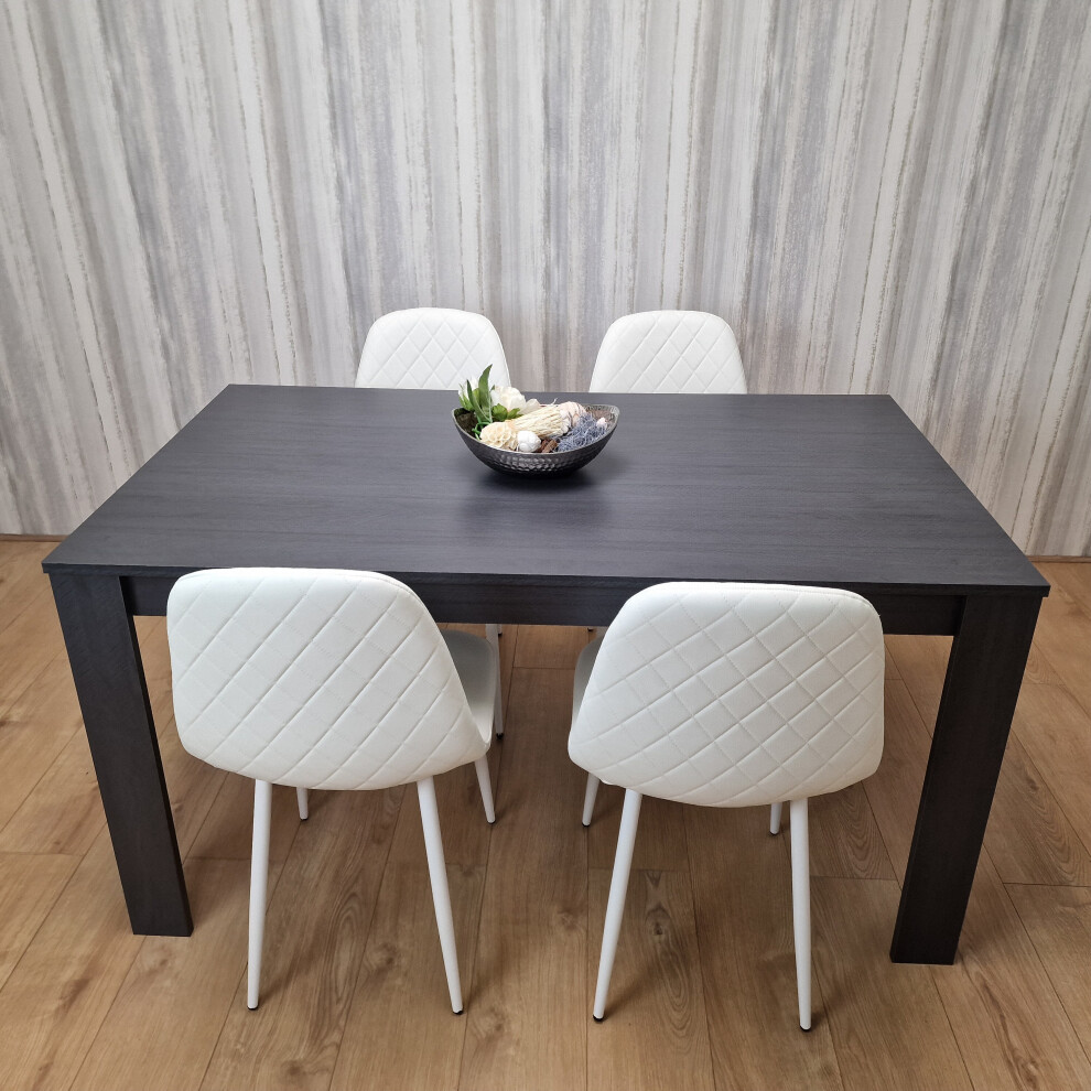 Dining Table In Dark Grey and 4 White Stitched Chairs