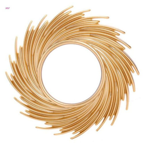 Sun Shape Decorative Mirror Rattan Innovative Art Decoration Round Makeup Mirror