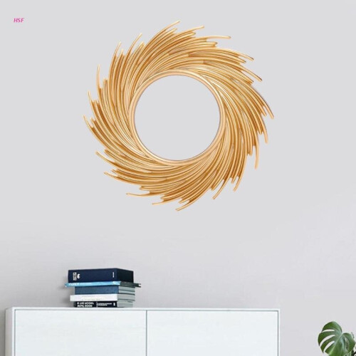 Sun Shape Decorative Mirror Rattan Innovative Art Decoration Round Makeup Mirror 1