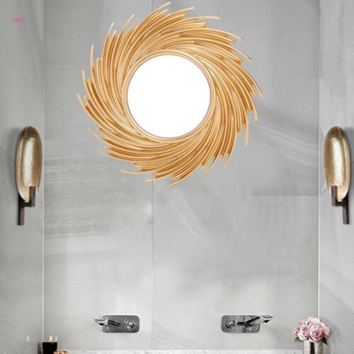 Sun Shape Decorative Mirror Rattan Innovative Art Decoration Round Makeup Mirror 2