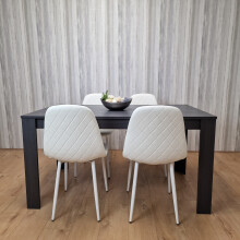 Grey Dining Set Table With 4 White Stitched Chairs Kitchen Dining