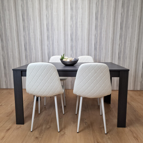 Grey Dining Set Table With 4 White Stitched Chairs Kitchen Dining