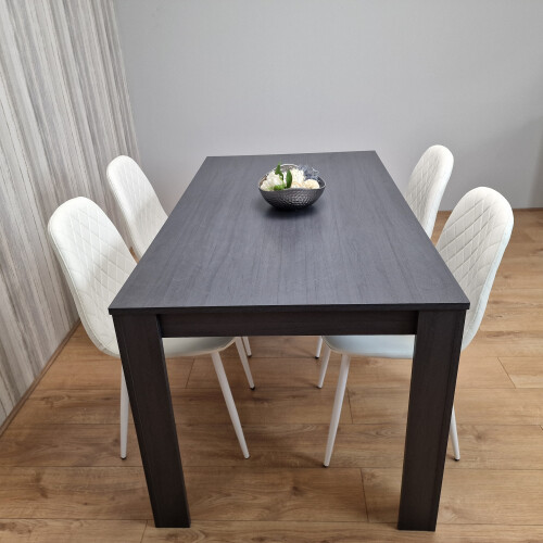 Grey Dining Set Table With 4 White Stitched Chairs Kitchen Dining 2