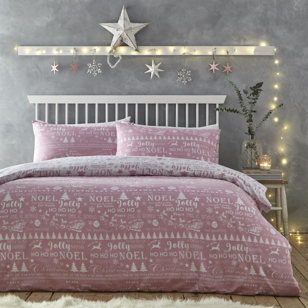Charlotte Thomas (King, Pink) Jolly Christmas Duvet Cover Set Xmas Bedding Set
