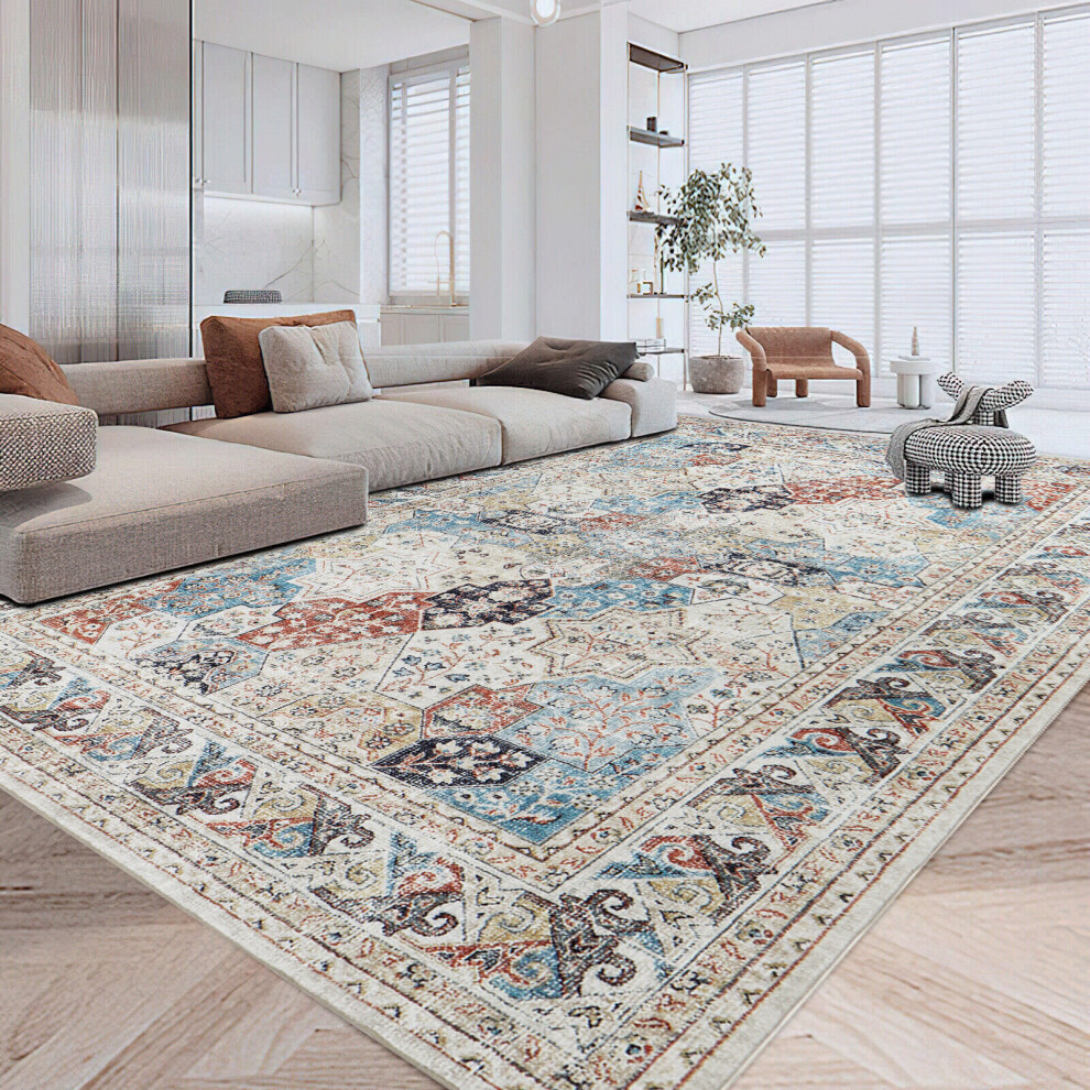 Aspire Homeware (200 X 290 Cm 6 Ft 7 In X 9 Ft 6 In, Coastal- Cashmere Rug) Large Rugs Living Room Bedroom Traditional Carpets Cream