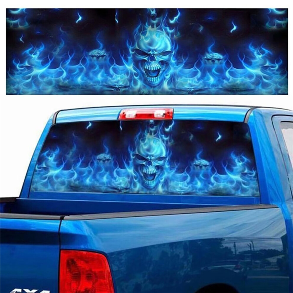 Car Window Sticker Wall Decal Waterproof Pvc Flaming Skull Truck Decor Blue 6900055821473