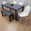 Grey Dining Set with 4 Diamond Stitched White Chairs and 1 Bench 10