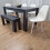Grey Dining Set with 4 Diamond Stitched White Chairs and 1 Bench 11