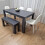 Grey Dining Set with 4 Diamond Stitched White Chairs and 1 Bench 8