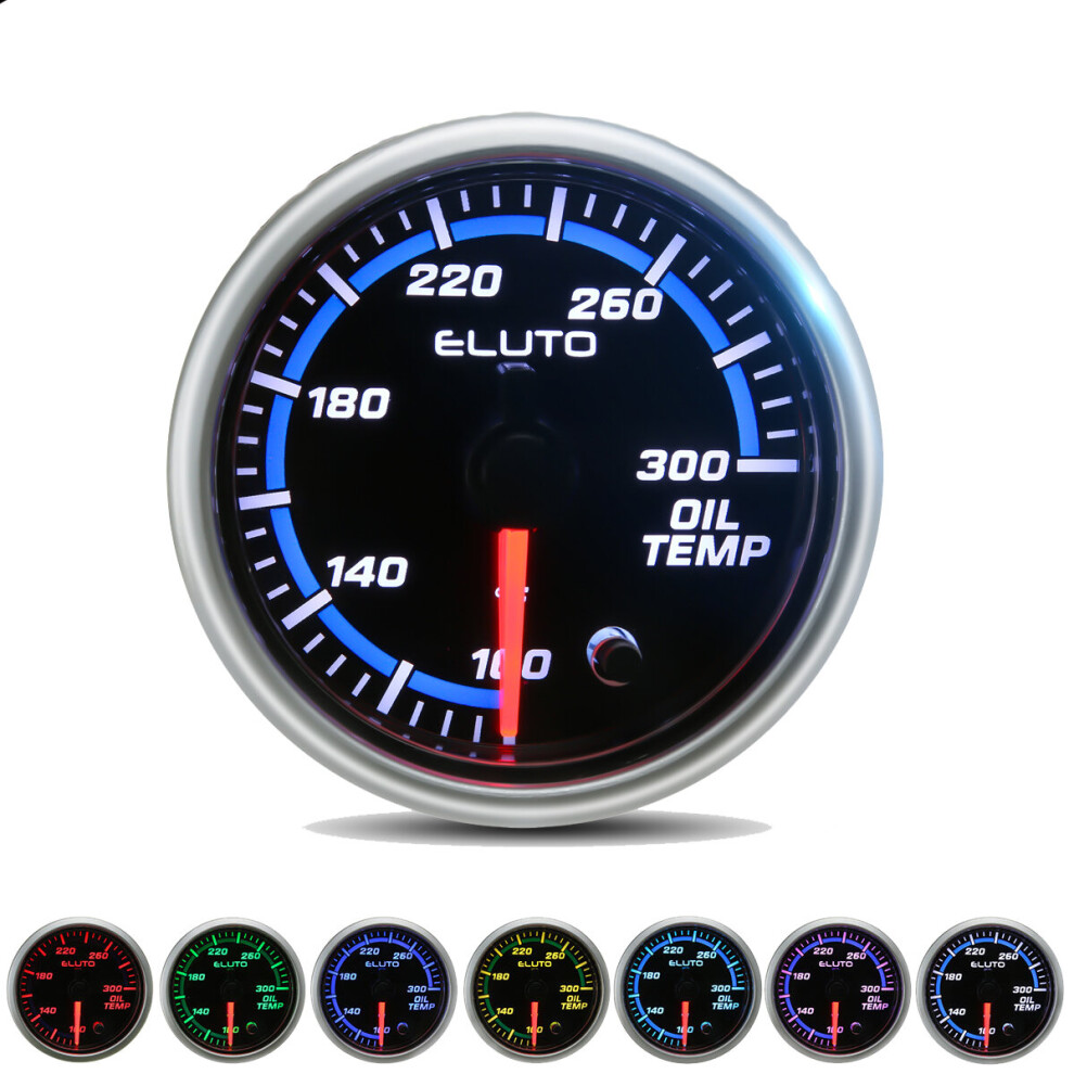 2Inch 52Mm 100-300F Oil Temperature Gauge 7 Color Led Face Car Meter With Sensor Black 6906140970347
