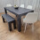 Grey Dining Set with 4 Diamond Stitched White Chairs and 1 Bench 9