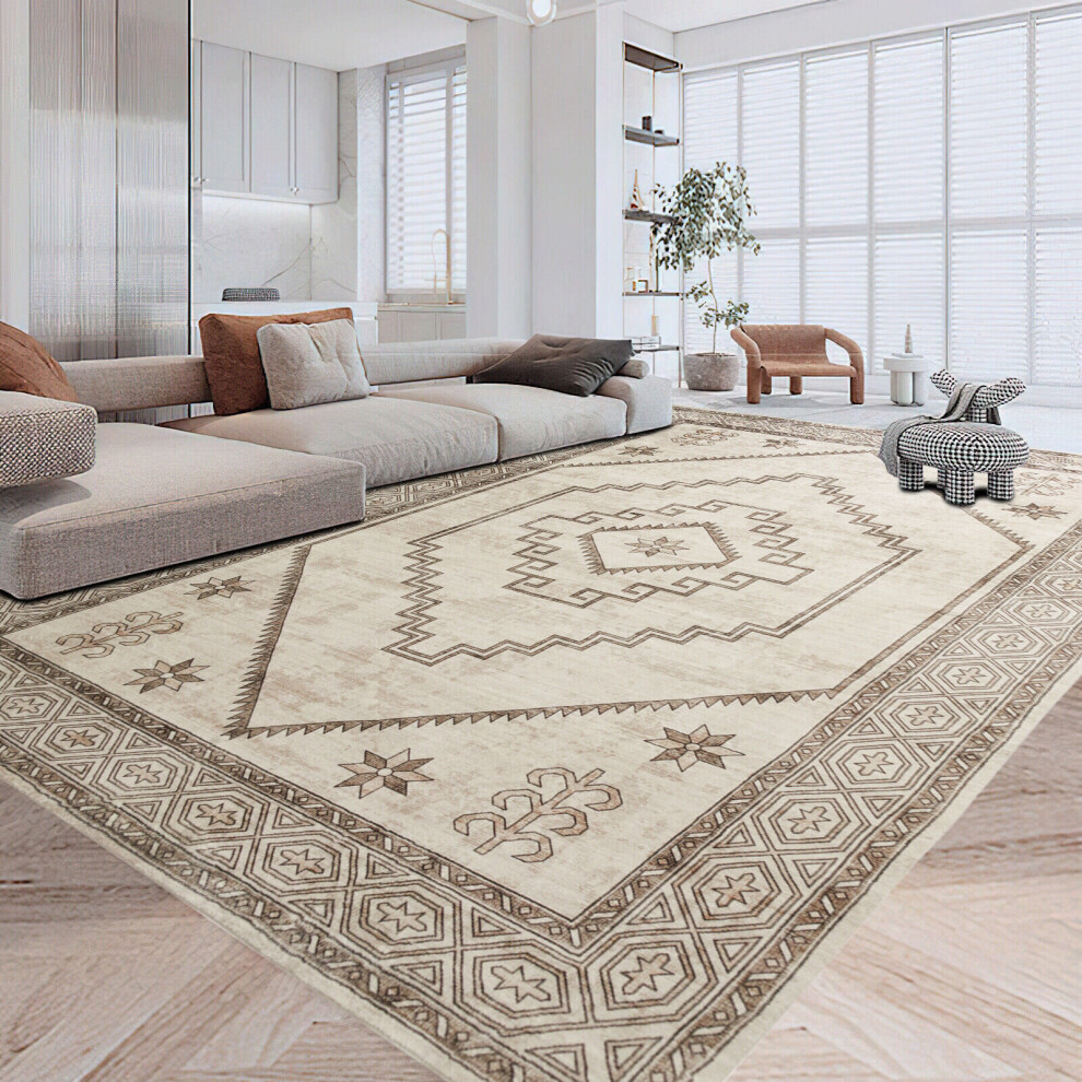 (160 x 230 cm 5 ft 3 in x 7 ft 7 in, RADIANT- CASHMERE RUG) Non-Slip Rugs Traditional Large Living Room Carpet Rug